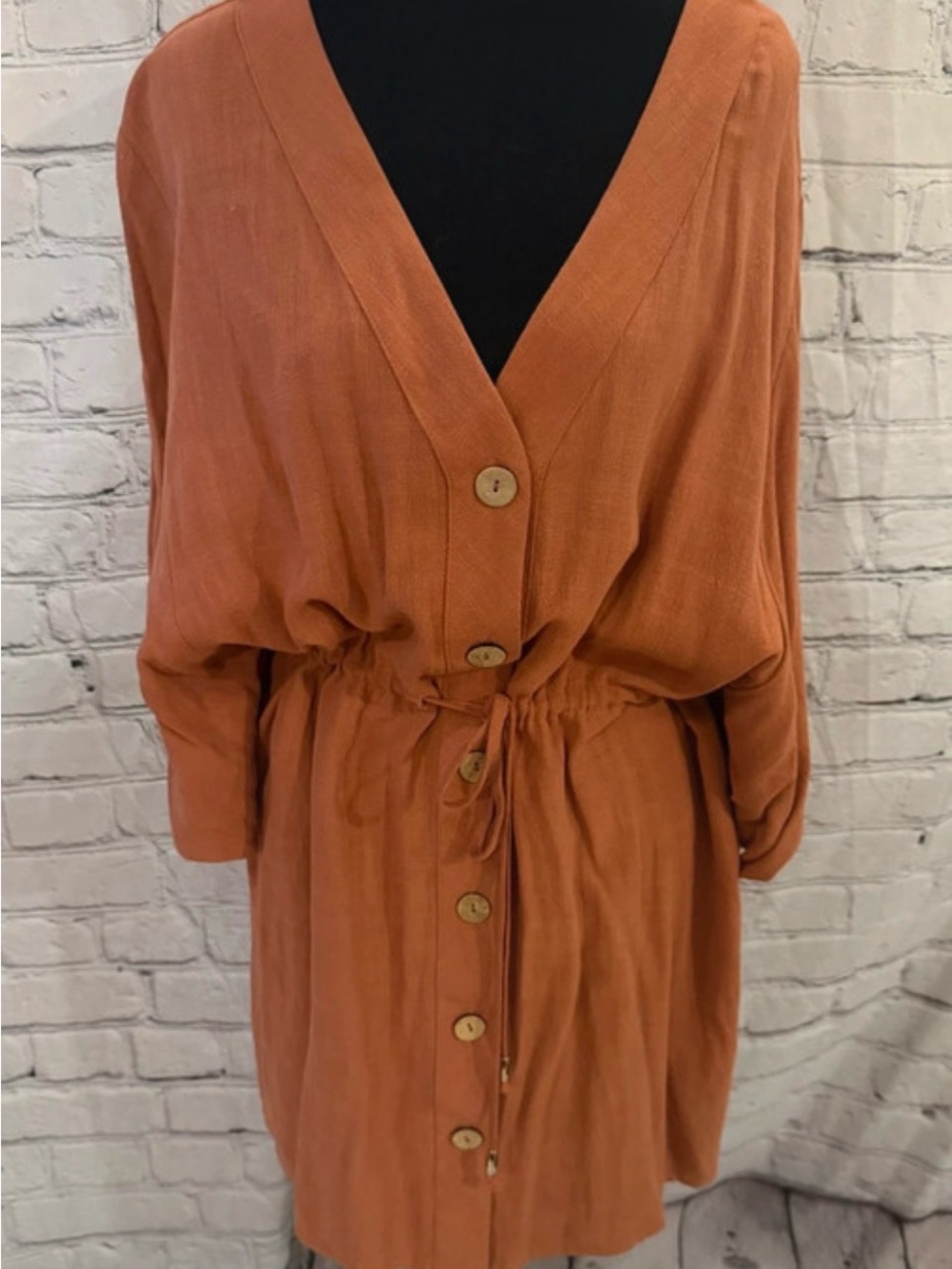 Women’s Rust Button-Front Drawstring Waist Dress
